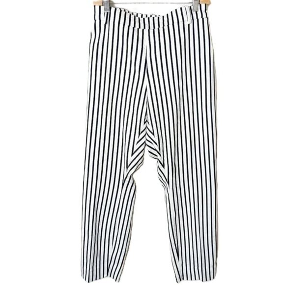 H&M Stripe Black & White Straight Leg Ankle Length Pants Trousers Size 18 - Picture 1 of 7